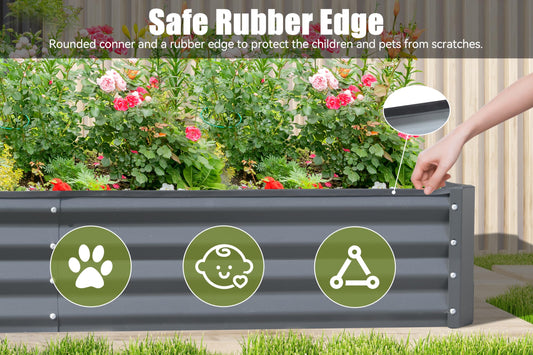 6x3x1ft Galvanized Raised Garden Bed, Outdoor Planter Garden Boxes Large Metal Planter Box For Gardening Vegetables Fruits Flowers,Gray