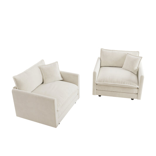 Accent Chair Set Of 2, High-end Chenille Upholstered Armchairs, Living Room Side Chairs With Toss Pillow, White