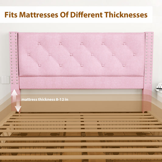 Full Size Bed Frame With Upholstered Button Tufted Headboard Wood Slat Support Metal Platform Bed Frame With 4 Drawers No Box Spring Needed Easy Assembly For Home