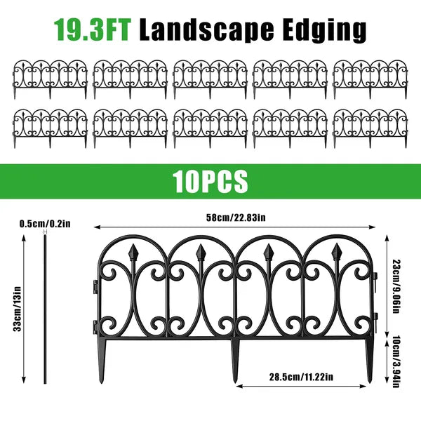 10 Packs Garden Decorative Lawn Edging Border PP Garden Fence Panels Easy Assembly Outdoor Flower Bed Landscape Fencing No-Dig Spikes With Gloves Total 19.3FT
