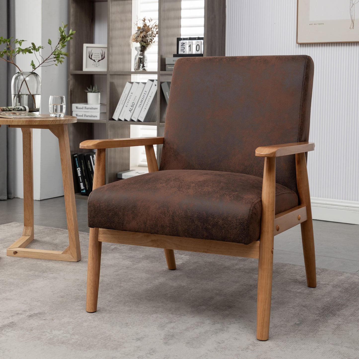 25.38     Wide Classic Mid-Century Modern Arm Chair, Brown
