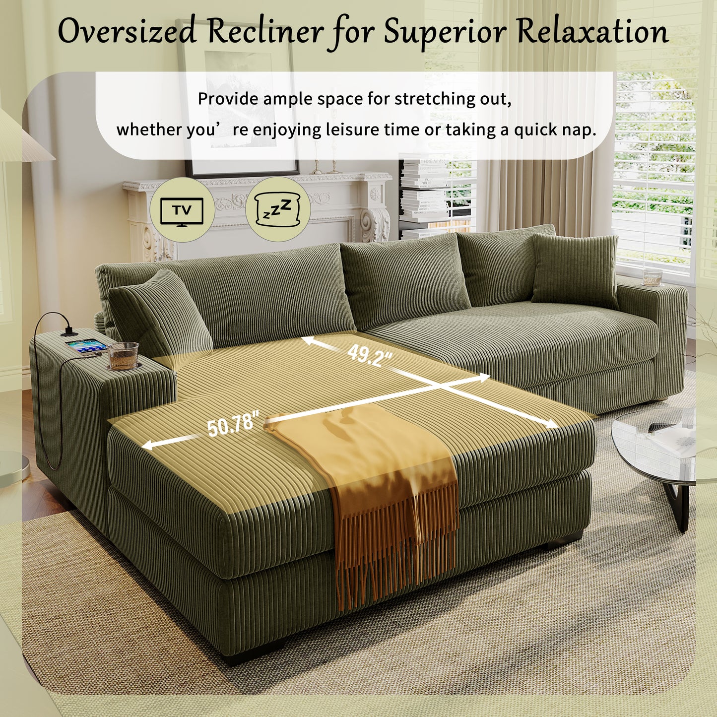 Mirod Large Sectional Sofa With Thick Cushions, And Built-in Cup Holders & Charging Ports