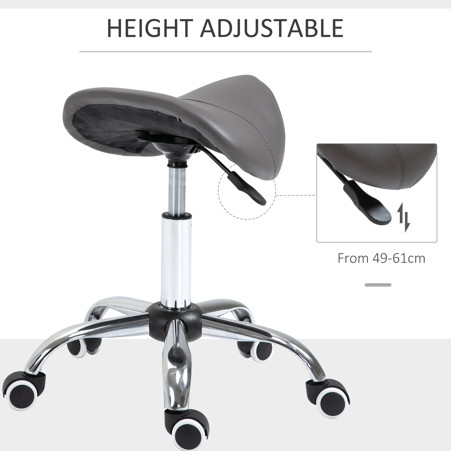 Ergonomic Rolling Saddle Stool PU Leather Hydraulic Spa Stool Height Adjustable Swivel Drafting Medical Salon Chair, Gray