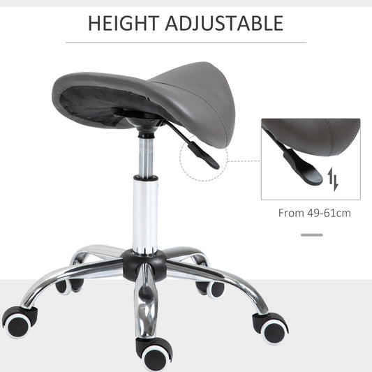 Ergonomic Rolling Saddle Stool PU Leather Hydraulic Spa Stool Height Adjustable Swivel Drafting Medical Salon Chair, Gray