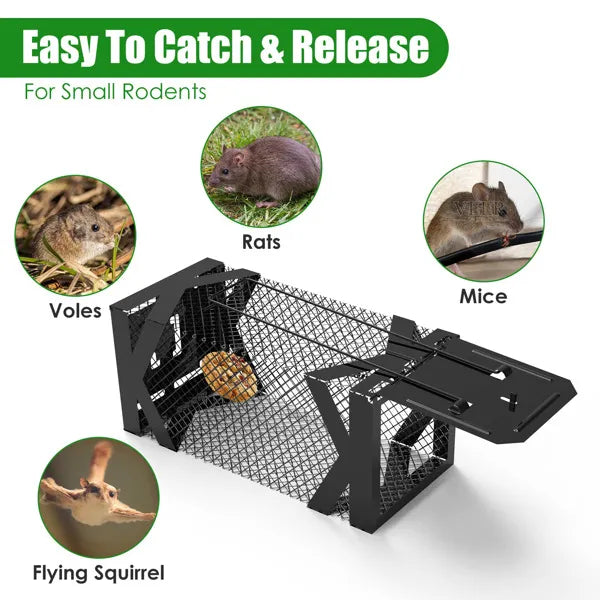 Humane Mouse Trap Cage, Non-Lethal  No Electricity Glue Chemicals , Heavy Duty 1.15mm Metal  Rustproof , Easy Catch & Release For Mice Voles Hamsters, Indoors Outdoors Use
