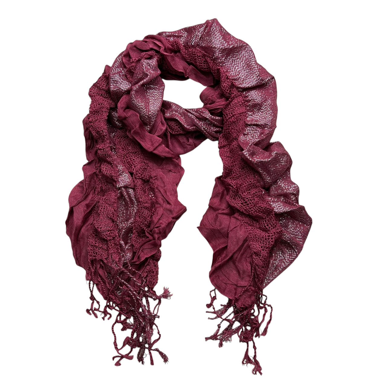 2pcs Extra Long Evening Glamour Piece Magenta Metallic Crinkle Scarf,Shimmer Textured Scarf ,Luxe Look For Evening Wear,Scarf,vacation,daily Life,evening Party,Office Appropriate Subtlety