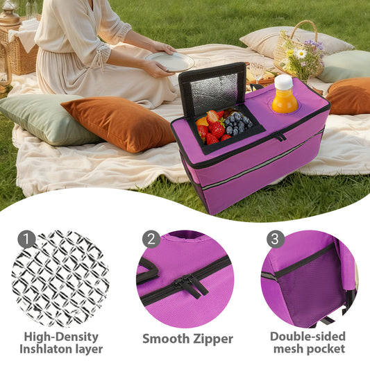3- In- 1 Folding Wagon Cart With Bench Seat & Storage  Patent Protection -  Includes 1 Ice Pack  500lbs Heavy- Duty  180L Capacity All- Terrain Wheels For Camping  Beach  Sports  Garden  Purple