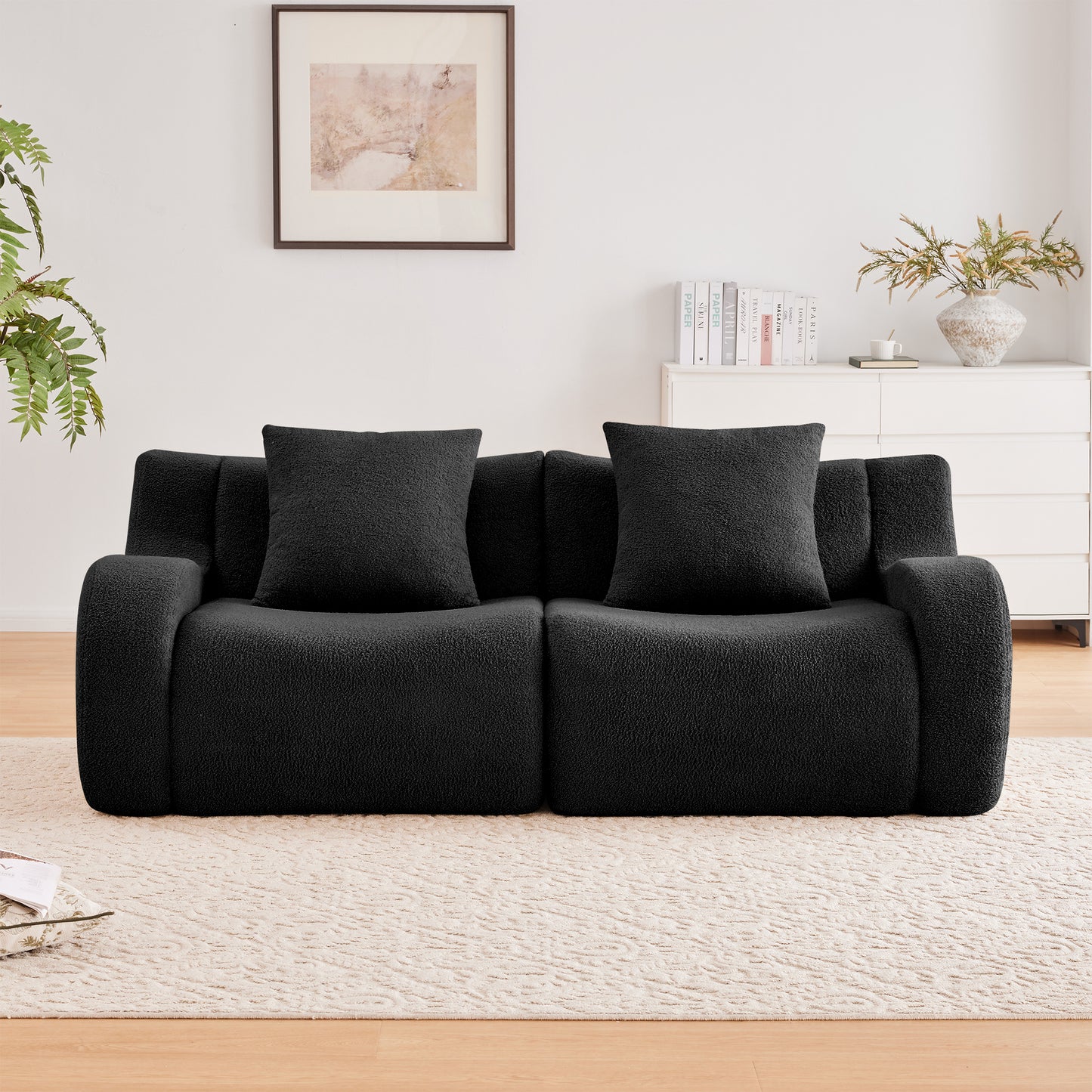 Soft Teddy Fabric Boneless Sofa,No Assembly Required Streamlined Design,Anti-Slip Design 32D High Density Sponge Fits Living Rooms Bedrooms,Black