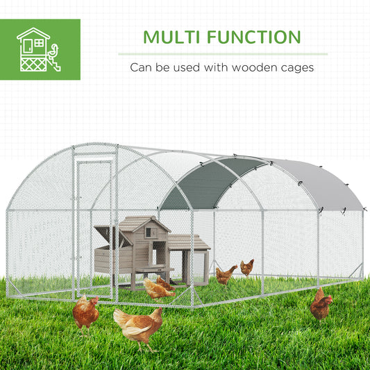 PawHut Large Chicken Coop Metal Chicken Run With Waterproof And Anti-UV Cover, Dome Shaped Walk-in Fence Cage Hen House For Outdoor And Yard Farm Use, 1 Tube Diameter, 9.2X 18.7X 6.5