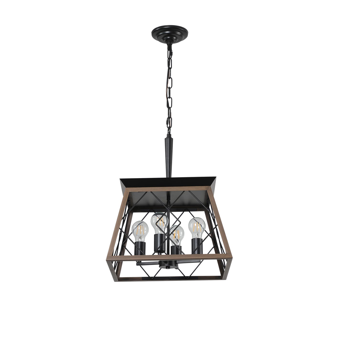 Same As W1340111202-L1008  16in  Walnut Industrial 4-Light Pendant Chandelier, Modern Metal Cage Design, Adjustable Hanging Light For Dining Room, Kitchen, Living Room  No Bulbs