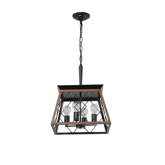Same As W1340111202-L1008  16in  Walnut Industrial 4-Light Pendant Chandelier, Modern Metal Cage Design, Adjustable Hanging Light For Dining Room, Kitchen, Living Room  No Bulbs