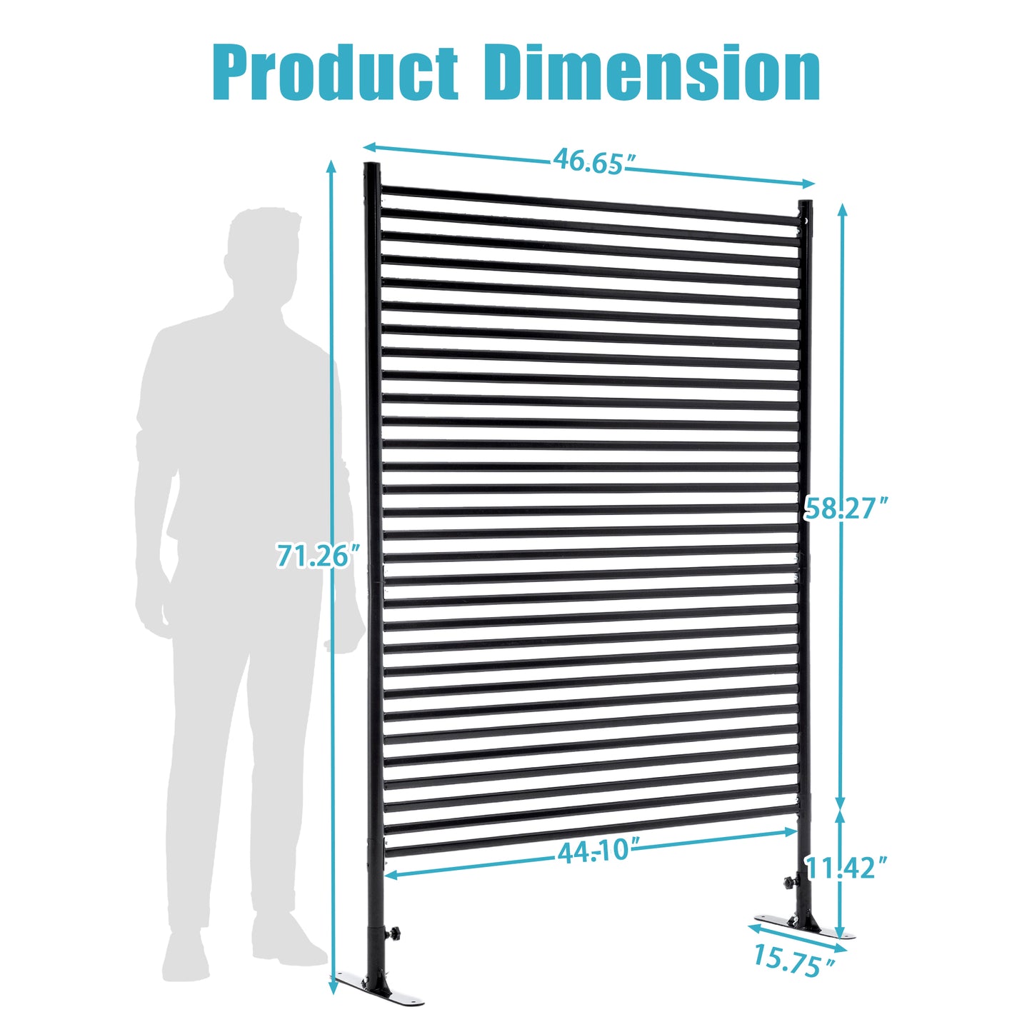 71.26x46.65 Outdoor Privacy Screens Freestanding,Metal Privacy Fence Panels For Outside, Slatted Privacy Screens With Stand,Black