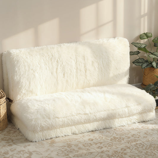 Bean Bag Floor Sofa Bed, Contemporary Plush Wide Folding Floor Mattress, Foam Filling Wall Couch Sleeper, Cream White