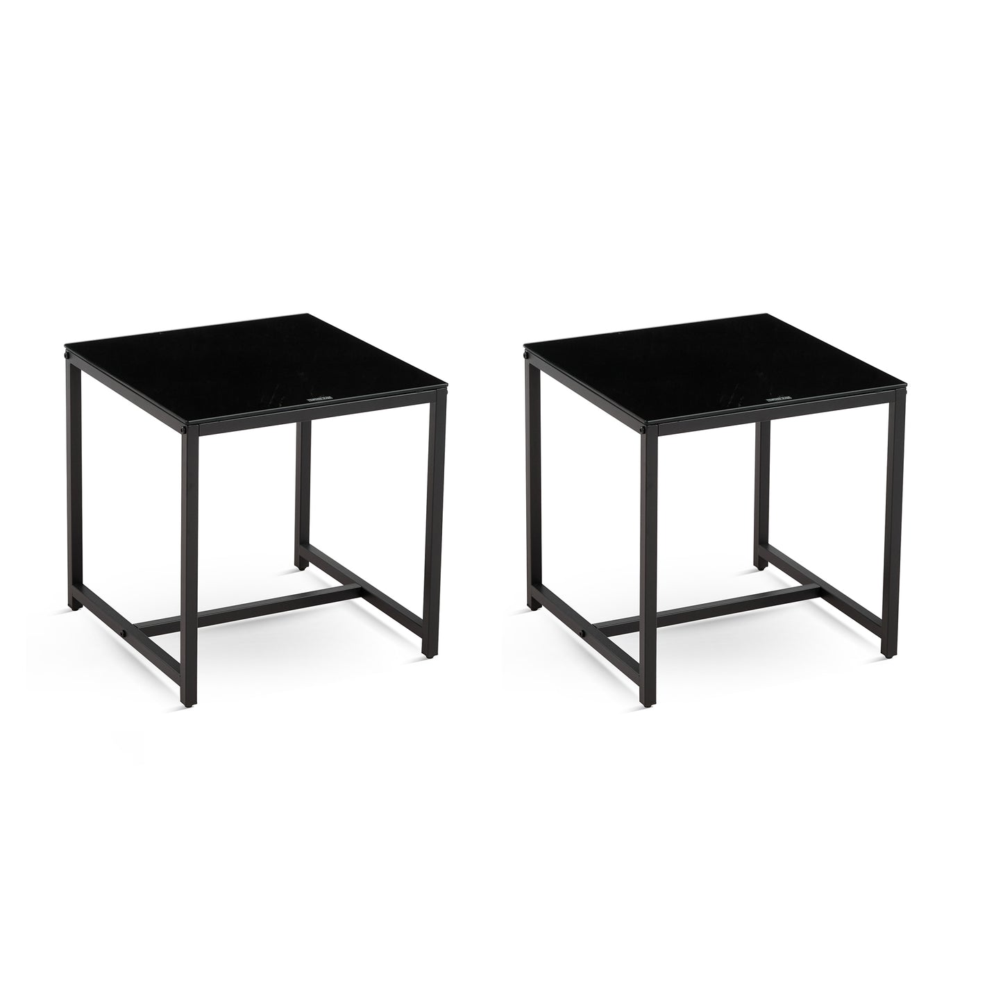 2 Pieces Black Glass Night Stand,MDF SideTable, Small Tea Table, Sofa Table With Metal Leg