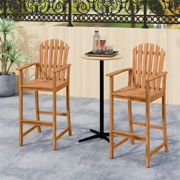 31" Seat Height Outdoor Bar Stool, Slatted Design Ergonomic Tall Chair For 40"-43" Bar Table