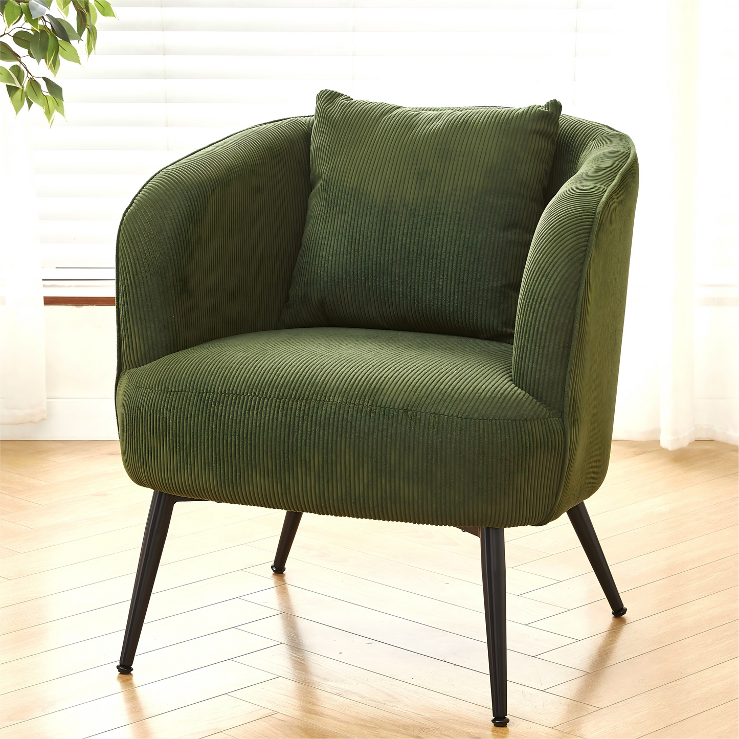 Velvet Accent Chair With Pillow, Modern Upholstered Armchair With Metal Legs, Comfy Barrel Chair For Living Room Bedroom