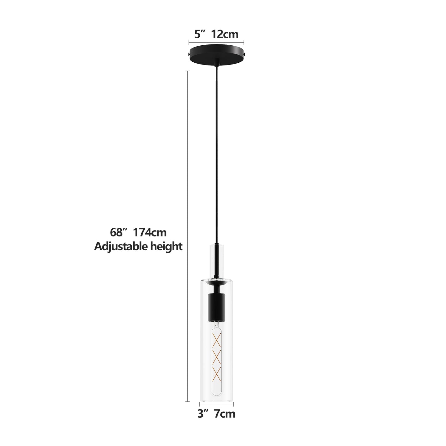 3 Pack Black Pendant Lights Kitchen Island  No Bulbs  Adjustable Modern Glass Pendant Light Over Island, Industrial Pendant Light Fixtures For Dining Room Hallway Bedroom Living Room