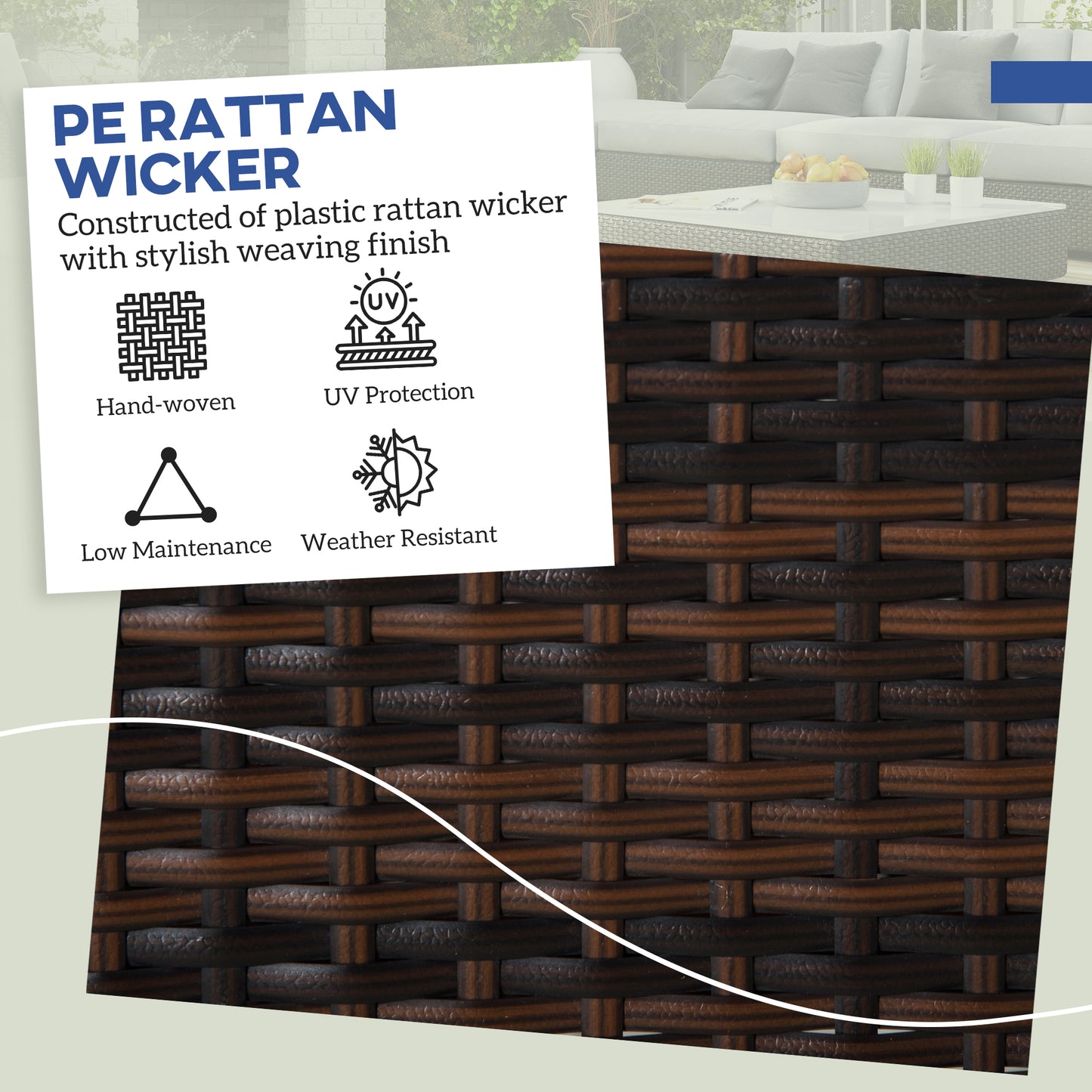 2 Piece Wicker Outdoor Ottomans With Cushions, Rattan Ottoman Footrest And Side Table For Patio, Yard, Poolside, Dark Blue