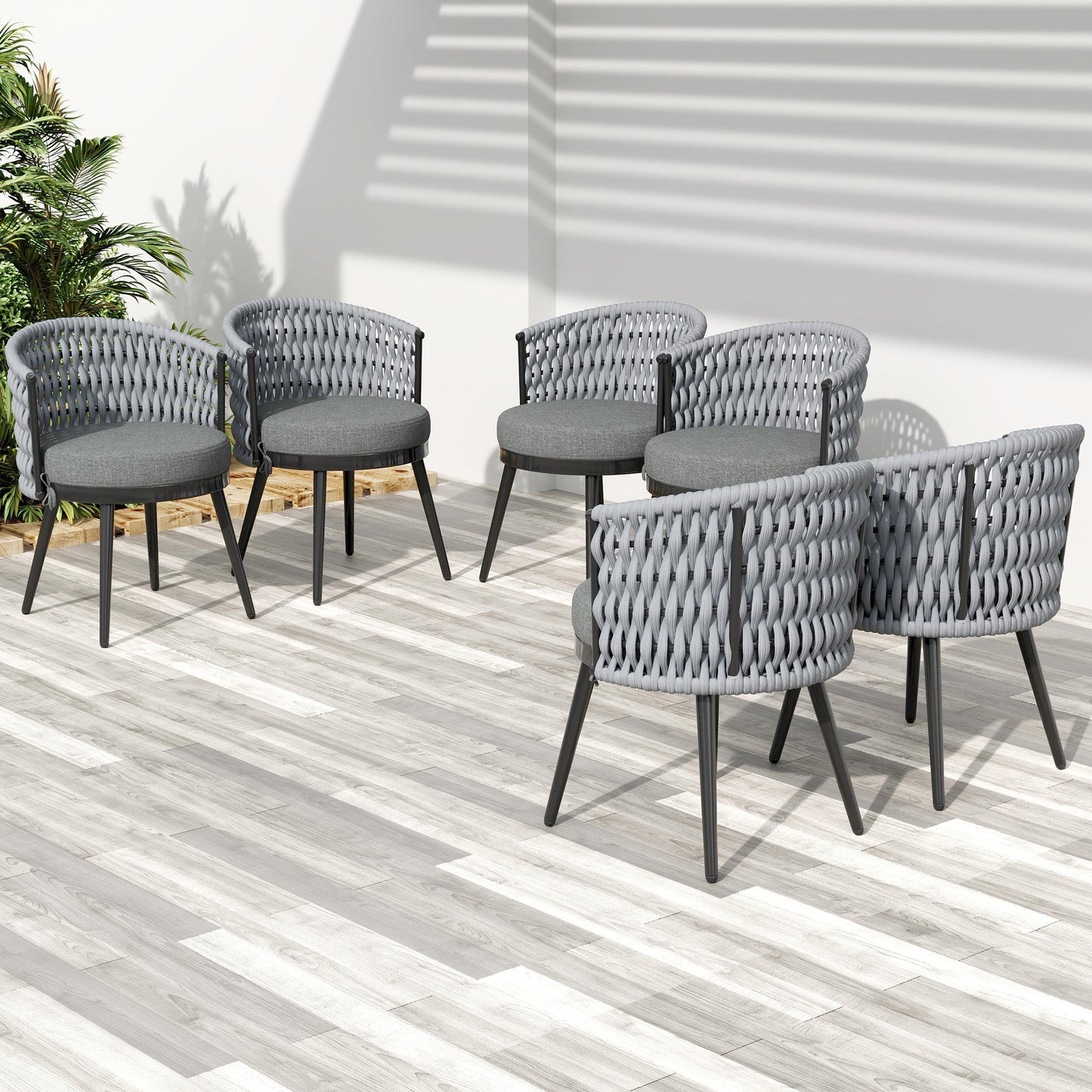 Outdoor Dining Chair-Metal & Rope With Light Gray Cushion Patio Furniture,Weather-Resistant Patio Chairs With Cushions,MP2 Set Of 2