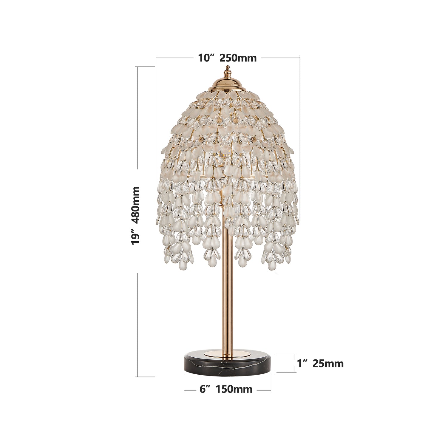 19 HElegant Crystal Table Lamp  Vintage Waterfall Design With Teardrop Grape Crystal Bead String Shades And Marble Textured Base For Living Room, Bedroom, Or Office  Bulb Not Included