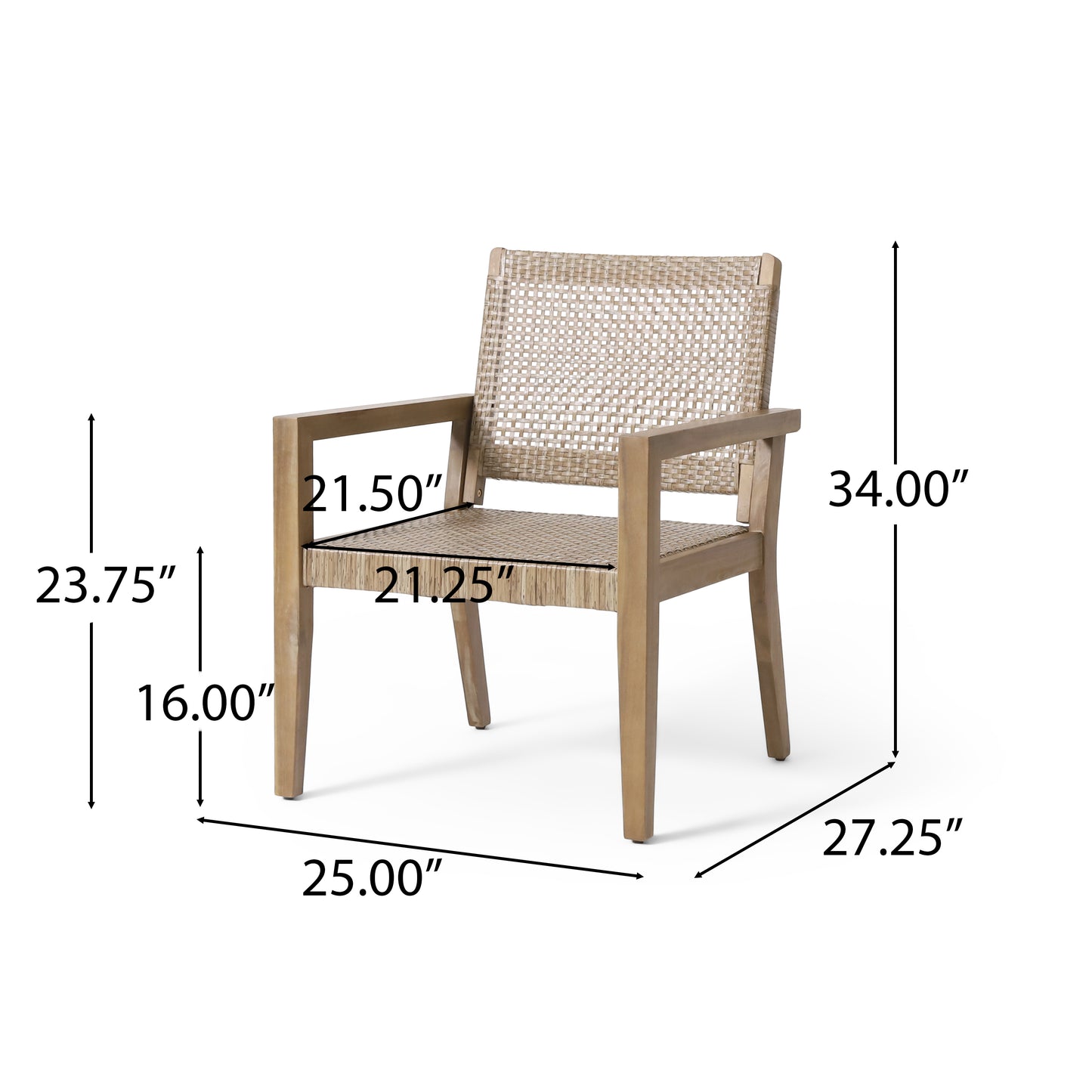 Outdoor Wicker And Acacia Wood Club Chairs, Set Of 2, Light Multibrown And Light Brown, 34 H X 25 W X 27.25 D