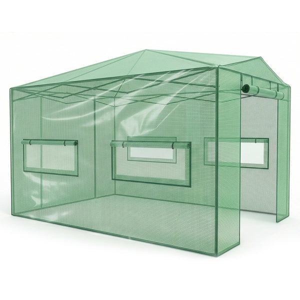 8 X 12ft Plastic Sprayed Iron Pipe PE Mesh Foldable Greenhouse Shed Green