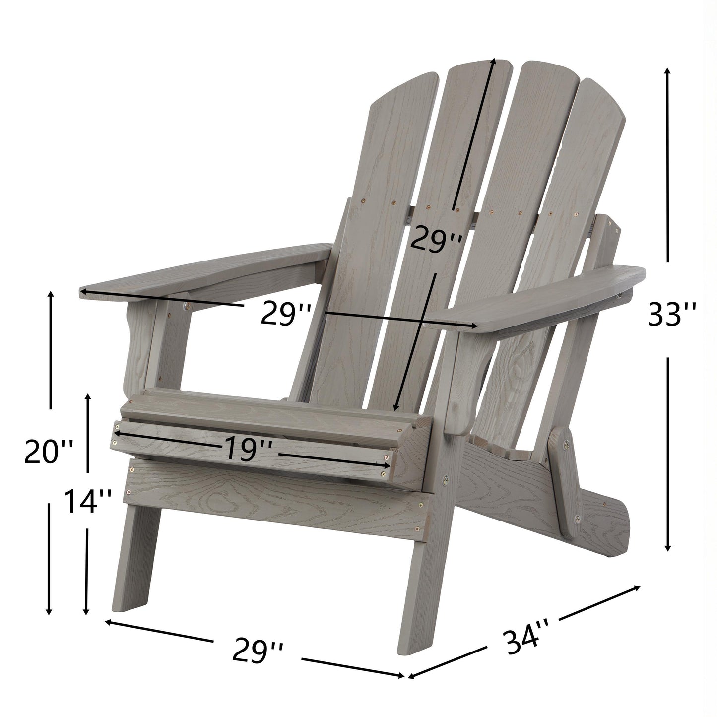 Oversize Embossed Wooden Outdoor Folding Adirondack Chair With Pre-Assembled BackRest & SeatBoard, Wood Patio Chair For Garden Porch Pool Deck Firepit