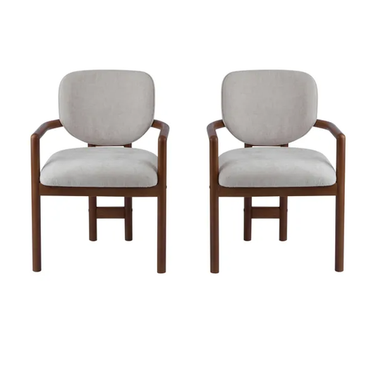 Dining Chairs Set Of 2 Upholstered Arm Chairs, Rubber Wood Accent Chairs Beige Fabric Seating, 300 LBS Weight Capacity