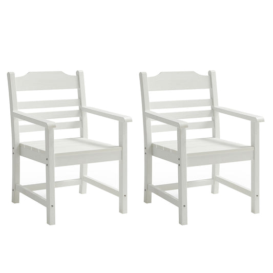 Patio Dining Chair With Armset Set Of 2, Pure White With Wood Grain Wexture,HIPS Material