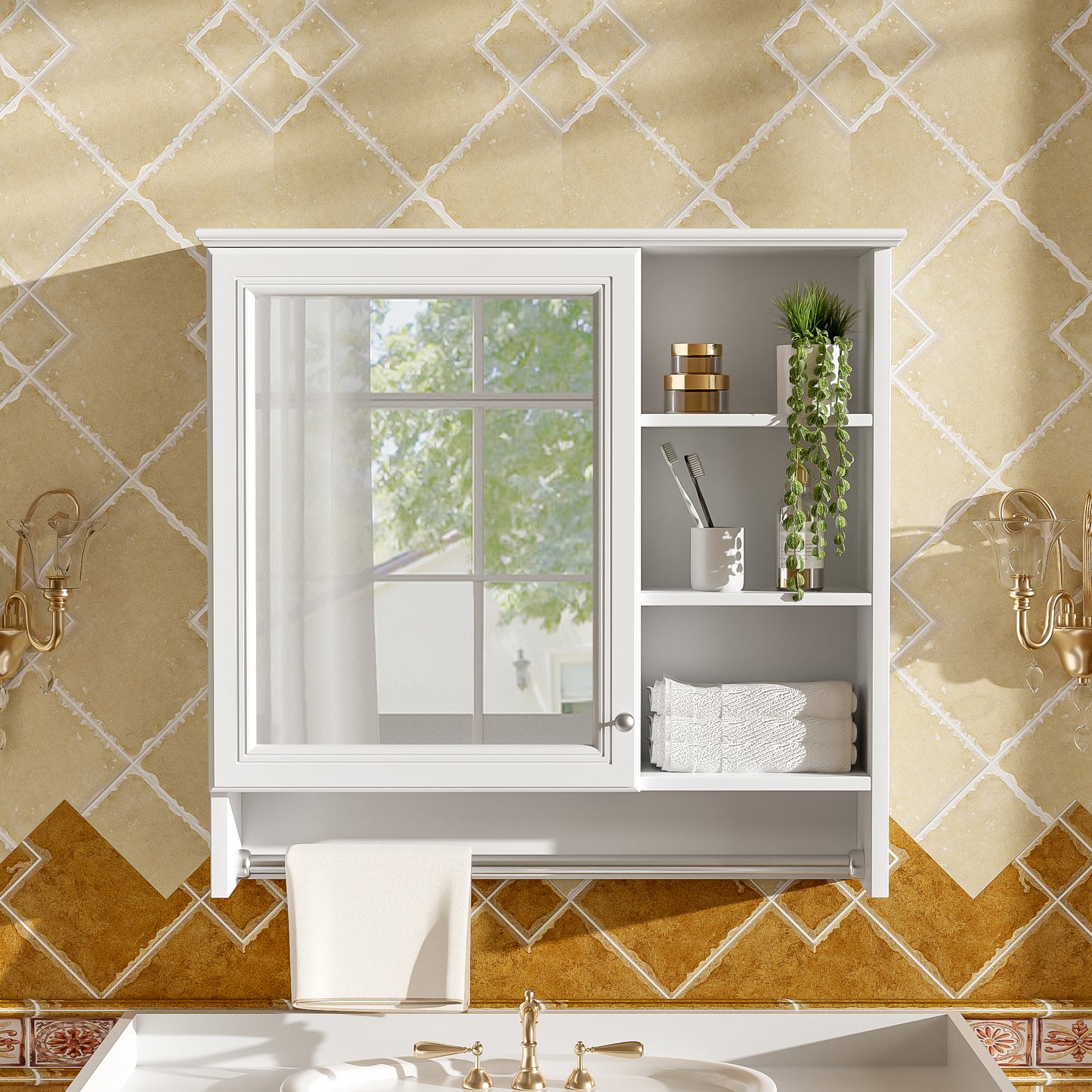 30 Inch Wall-Mount 2-in-1 Mirror Cabinet With Adjustable Shelf, Soft-Closing Hinges, High-Quality MDF, For Bathroom Vanity, Living Room, Bedroom Storage Organizer
