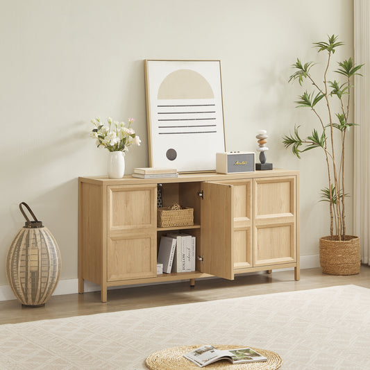 67 Modern Sideboard Storage Cabinet With Tip-on Opening, Soft-close Hinges, And Tilt-proof Wall Mount, Bedroom Dresser Oak.