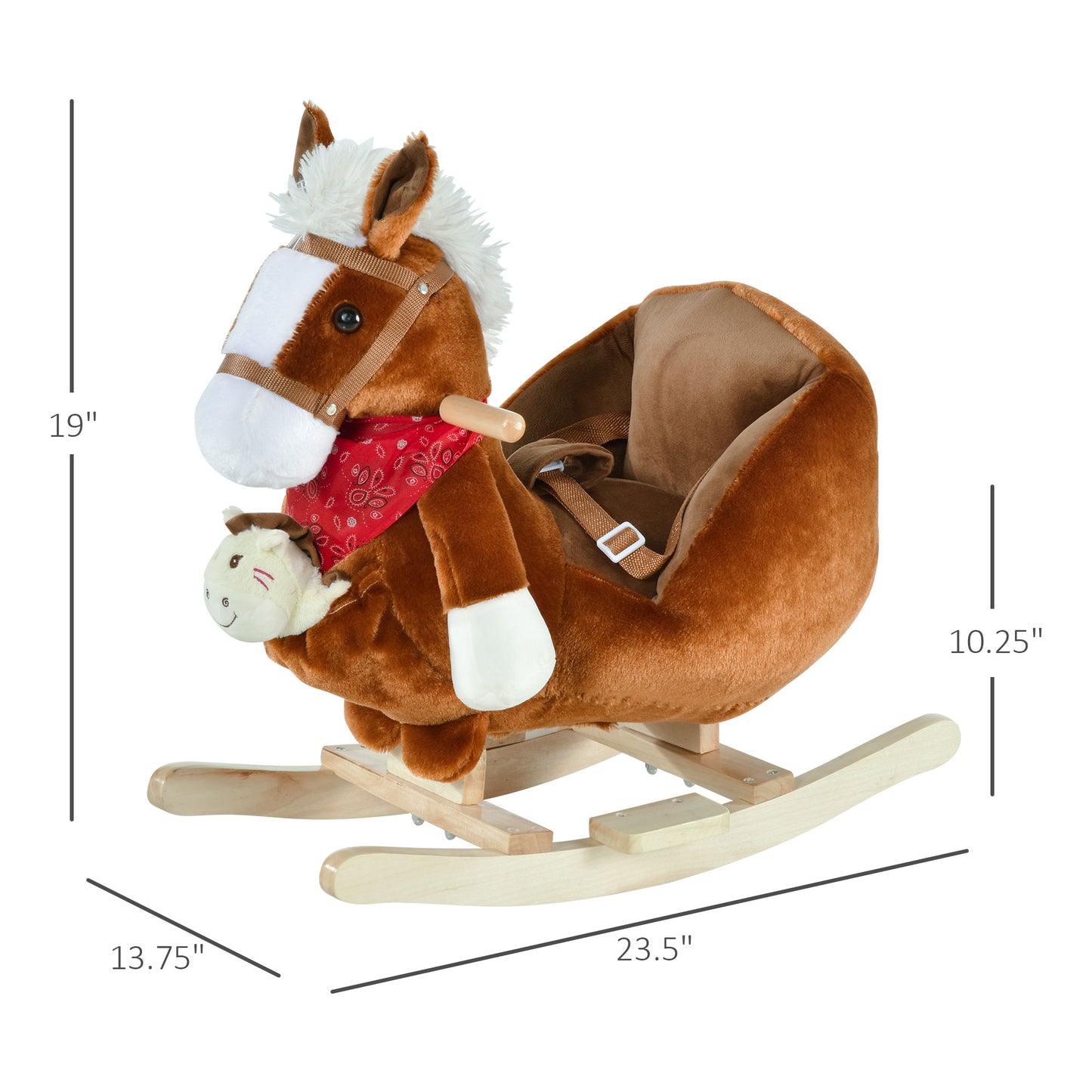 Kids Ride-On Rocking Horse Toy, Rocker With Lullaby Song, Hand Puppets & Soft Plush Fabric For Children 18-36 Months, Brown