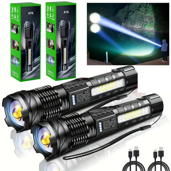 2Pack-USB Rechargeable LED Flashlight Adjustable Focus Camping Hiking Outdoor Flashlight Work Light Logistics - Only For USPS. TK And TMEU Only For Self-pickup