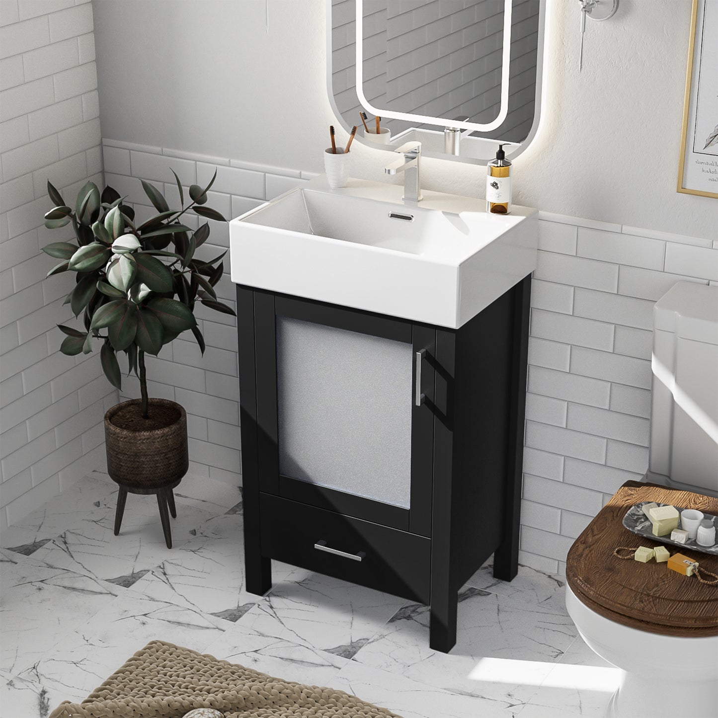 20-Inch Bathroom Vanity With Ceramic Sink And Ample Storage - Ideal For Small Bathrooms