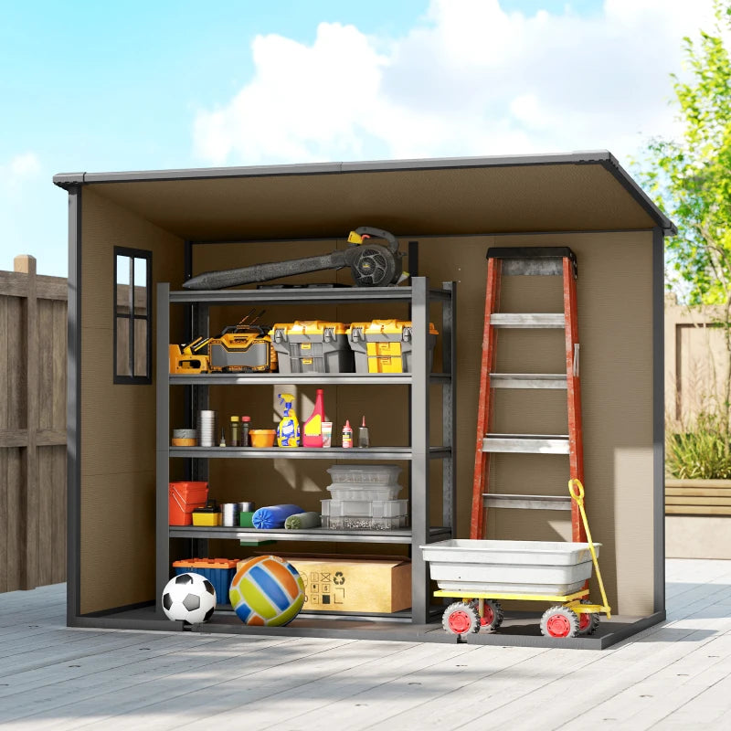 Outsunny 8' X 4' Plastic Outdoor Storage Shed With Floor, Window, Lockable Doors And Vents For Backyard Patio Lawn, Light Brown
