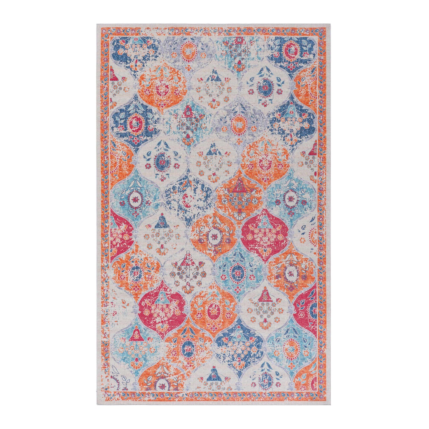 MAVAL Cream Washable Rug 5x8 Area Rug  Cream, 5' X 8'