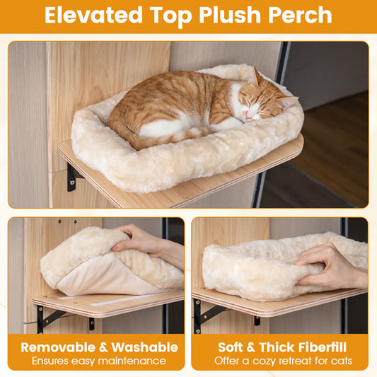 Door Hanging Cat Climber 4-level Height Adjustable With Plush Bed Teasing Ball Jute Rope Scratching Post