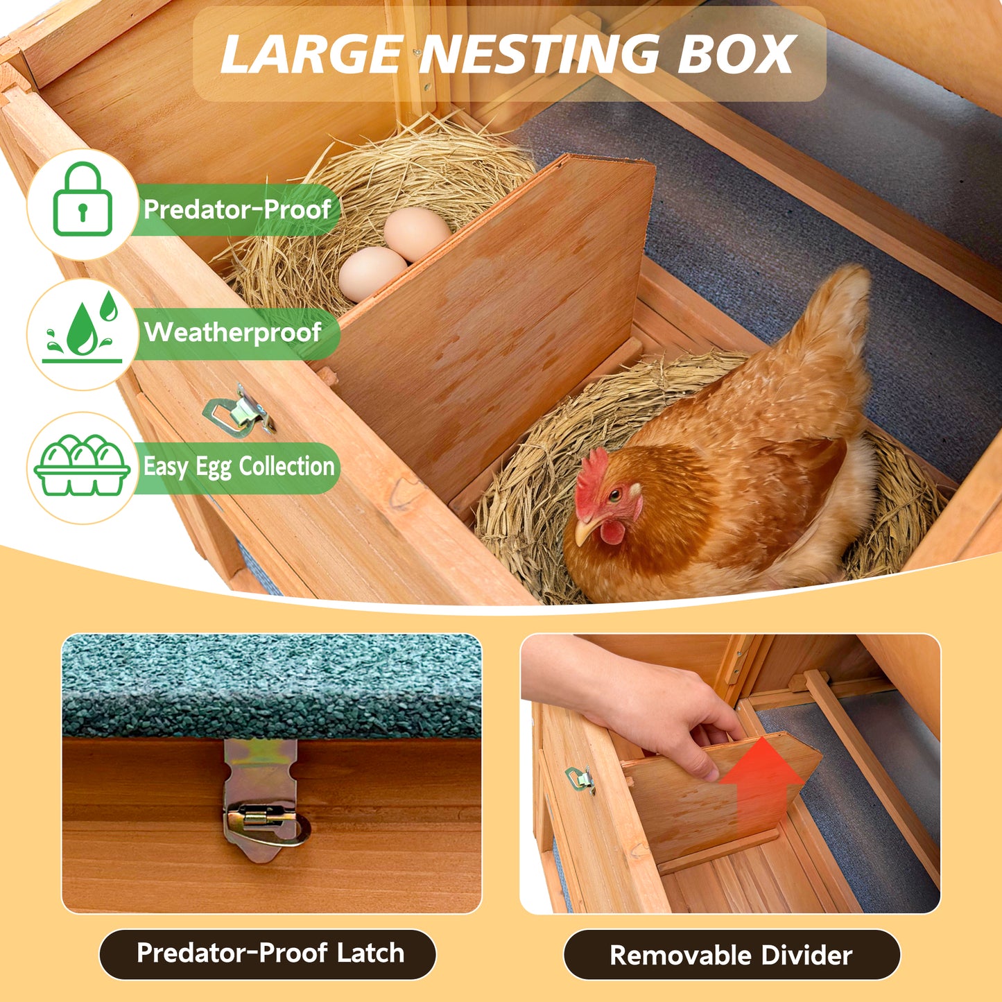 80 Chicken Coop With Nest Box And Removable Tray, Hen House For 2-6 Chickens, Outdoor Weatherproof Small Animal Cages