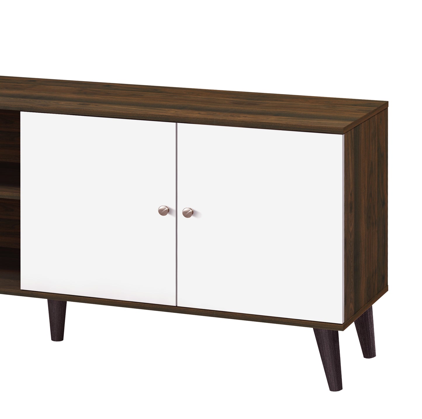 Amidon TV Stand For TVs Up To 63  , With 2 Storage Shelves& 1 Cabinet, Modern Entertainment Centre For TV In Living Room In  Walnut   White
