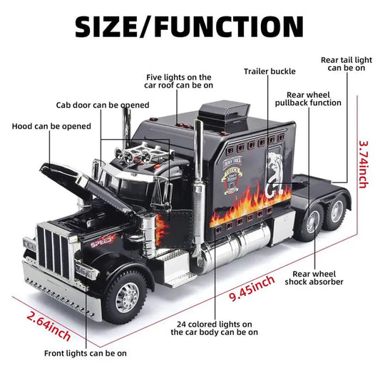 Semi Truck Toys For Boy Heavy Trucks,Metal Diecast Trucks Model Pull Back Cars With Light And Sound,Truck And Trailer Toys For Boys,Toy Trucks For Boys Age 4-8
