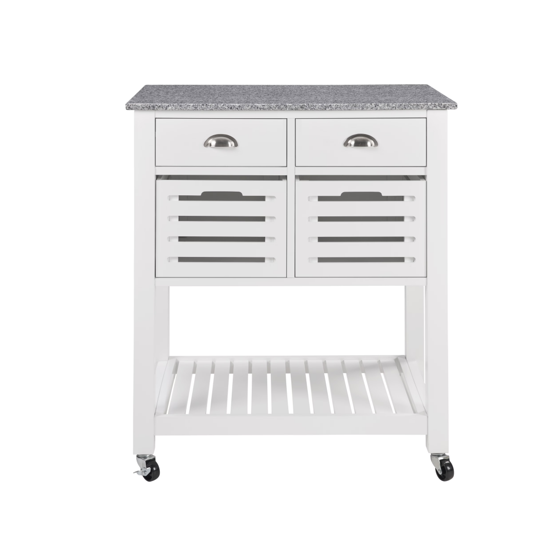 Mobile Rolling Kitchen Island Trolley Serving Cart With Underneath Drawer & Slide-Out Wire Storage Basket