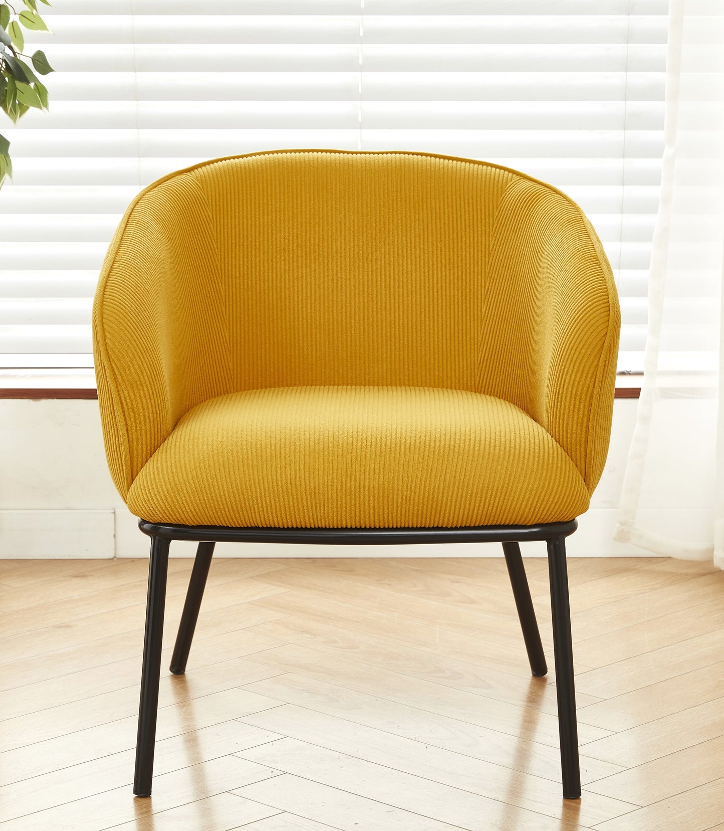 Modern Corduroy Accent Chair, Upholstered Armchair With Metal Legs, Mid-Century Barrel Chair For Living Room Bedroom, Easy Assembly