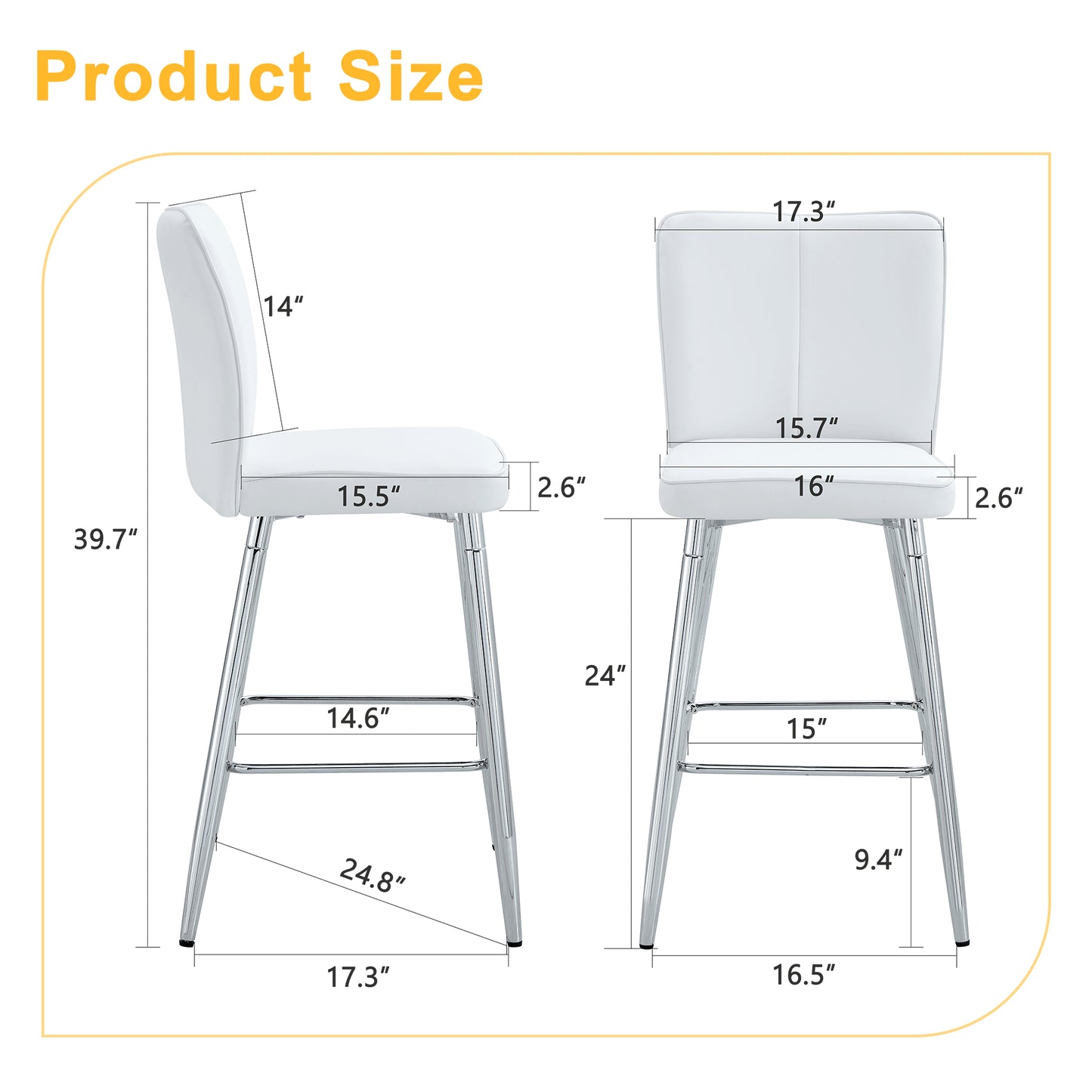 Modern White PU Bar Chair Set - Two Pieces, The Backrest Has A Vertical And Smooth Line Design With Silver Metal Leg.Suitable For Placement In Bars, Living Rooms, Bars, And Other Venues.