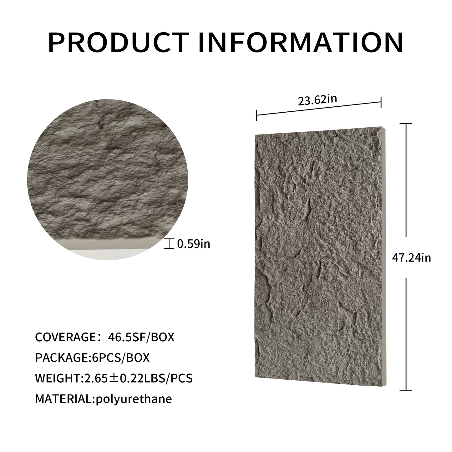 3D Faux Stone Wall Panels, 6 PCS PU Wainscoting Panel For Interior Wall Decor, Flame-resistant & Lightweight & Waterproof, For TV Wall, Office, Living Room,  47.24  X 23.62  Stone Skin  Charcoal Grey