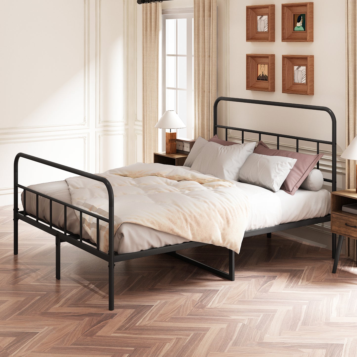 Queen Bed Frame With Headboard And Footboard, Metal Platform Bed Frame, All Metal Slats Support, Under Bed Storage, No Box Spring Needed, Easy Assembly, Black
