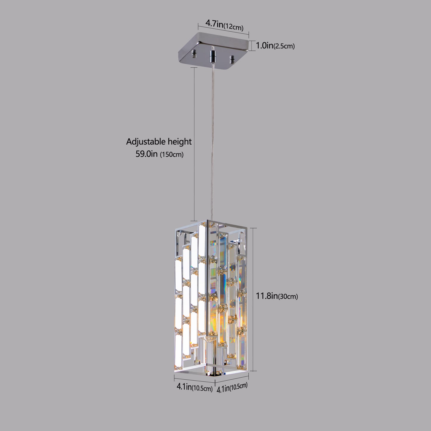 4in  Modern Crystal Pendant Light - 3 Pack, Adjustable Hanging Ceiling Lamp With Crystal Prism Design For Dining Room, Kitchen Island, And Living Room -Chrome Finish