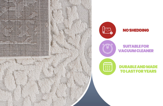 Step Collection High-Low Medallion Cream Cream Indoor Area Rug, 2'x3', Modern, Contemporary, Geometric, Bohemian, Bedroom, Kitchen, Living Room, Doormat, Non Shedding Carpet