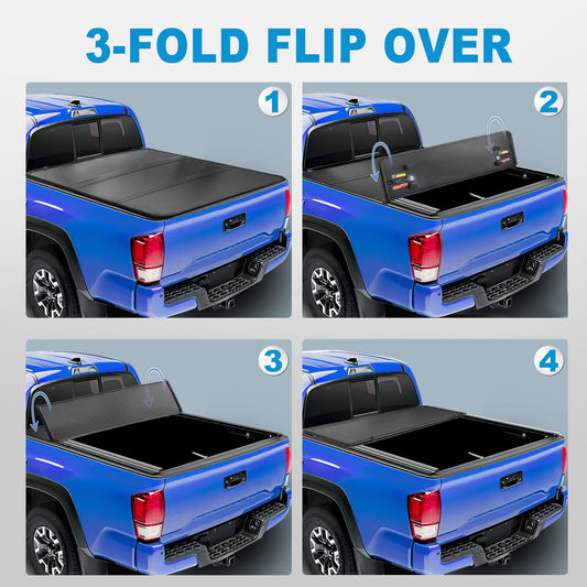 Tri-Fold 5 FT Hard Truck Bed Tonneau Cover For T Oyota 2016-2023 Tacoma W  Lamp--A86315-89M42404S