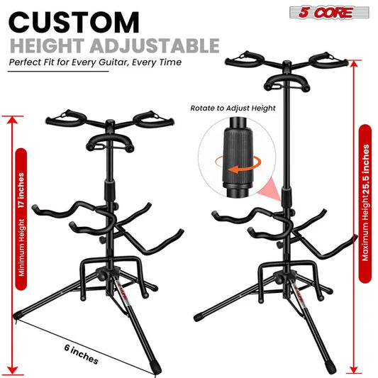 5 Core Guitar Stand Adjustable Triple Guitars Stands Floor W Neck Holder For Acoustic Electric Bass - GSH 3N1