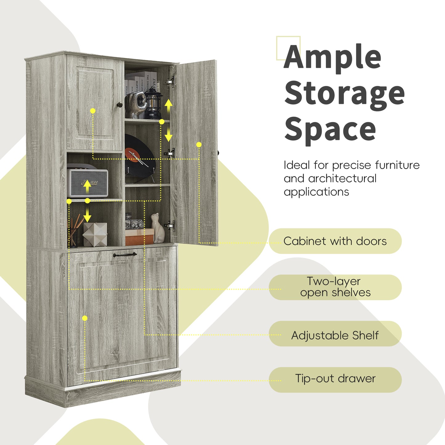 Tall Storage Cabinet With Adjustable Shelves, Large Flip-Out Basket & Enclosed Cabinets  Perfect For Bathroom, Living Room, Or Office, MDF Material With Aluminum Alloy Handles